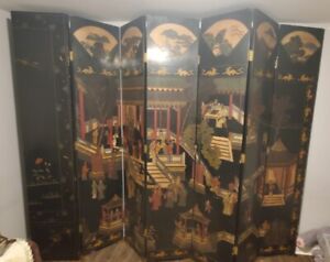 Antique Chinese Room Divider 8 Lacquer Panels