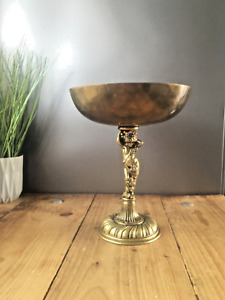 Beautiful Antique Art Deco Heavy Brass Cherub Pedestal Centrepiece Fruit Bowl