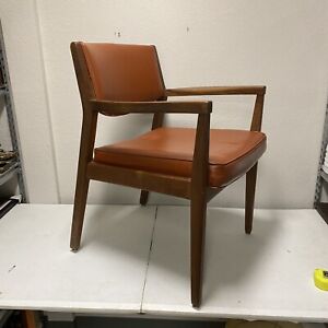 Vintage Mcm Mid Century Modern Danish Wood Dining Desk Arm Chair W Leather Seat
