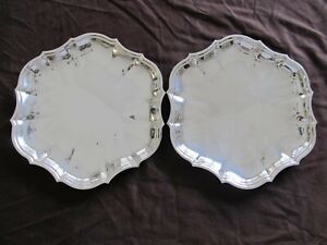 Vintage F B Rogers Silverplate Scalloped Round Serving Trays Lot Of 2