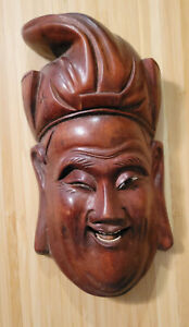 Hand Carved Chinese Wooden Mask 7 5 Tall W Missing Eye