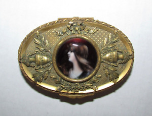 Antique French Bronze Jewelry Trinket Box With Enamel Portrait 1179