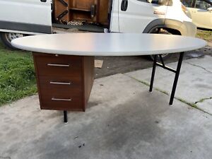 Vintage Mid Century Modern Oval Custom Wooden Executive Desk