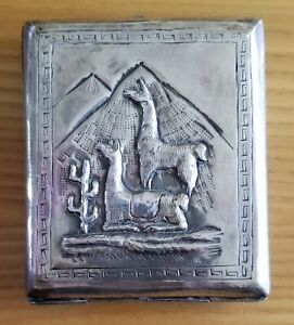 Vintage Peru 925 Sterling Silver Alpaca Cigarette Case 