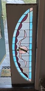 Antique Stained Leaded Glass Arched Transom Window Philadelphia Entrance 1930