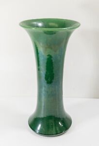Antique Japanese Green Awaji Crackle Glaze Gu Form Vase