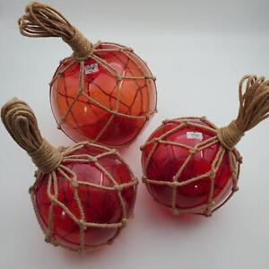 3pc Red Glass Ball Japanese Fishing Float