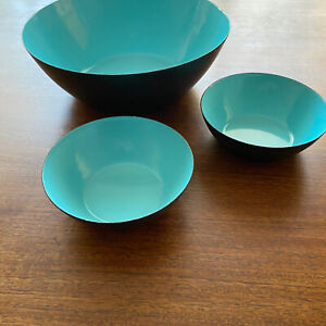 3 Vintage Krenit Bowls Aqua Turquoise Denmark Mid Century Modern