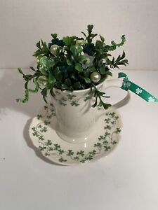 Vtg Shamrock Button Bouquet Cup And Saucer Country Farmhouse St Patrick Decor