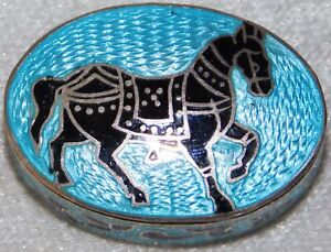  Vintage Horse Floral Blue Guilloche Enamel Sterling Silver Pill Trinket Box