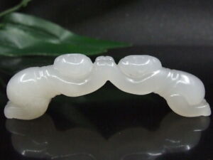 Antique Chinese Nephrite Celadon Hetian Old Jade 2 Monkey Statues Qing Dynasty8