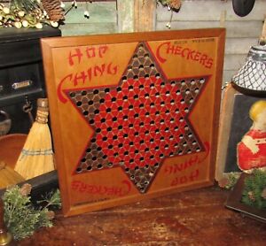 Original Antique Vtg 1940s Hop Ching Chinese Game Board Checkers Wood Gameboard