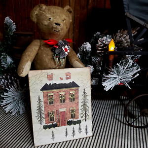 Folk Art Primitive Victorian Vintage Style Christmas Colonial Brick House Sign