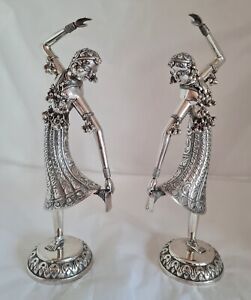 Antique Balinese Style Dancing Figurines Marked 900 Standard
