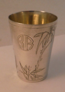 Chinese Export Sterling Silver Tuck Chang Shot Glass Cup 2 1 8 Handmade Bamboo