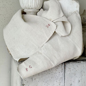2 Two Antique Hemp Timeworn Century French Linen Homespun Hemp Kitchen Hand Clo