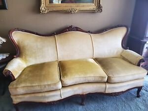Antique Duncan Phyfe Sofa Couch Upholstery Carved Solid Mahogany 20th Century