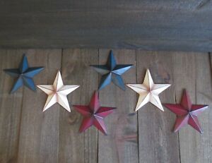 6 Patriotic Barn Stars 6 Metal Red White Blue Americana Country Ships Free 