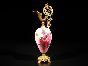 Antique Victorian Decorative Urn Ewer Painted Metal Hand Painted Porcelain 19 H