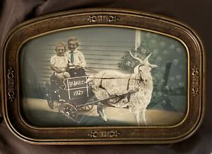 Antique Concave Bubble Glass Picture Frame Hand Tinted Children 1927 La W Goat