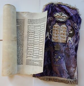 Torah Scroll Antique 19th Century Or Earlier Judaica Manuscript On Parchment