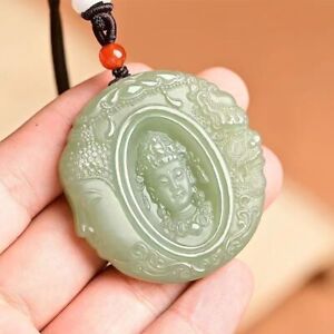 Chinese Antique Hotan Jade Carved Buddha Statue Buddha Brand Necklace Pendant