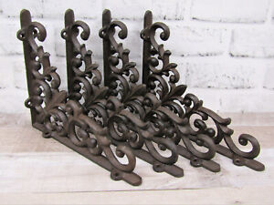 Set Of 4 Cast Iron Shelf Brackets New Antique Style Fleur De Lis 9 X 7 5 