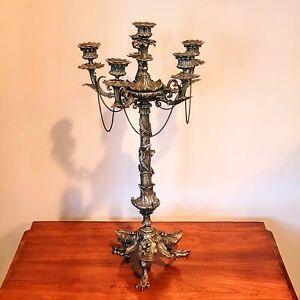 Antique Bronze Candelabra Lamp Vine Covered Center Column Talon Bird Feet