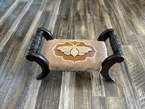 Vintage Walnut Needlepoint Stitch Moth Footstool Stool Bench
