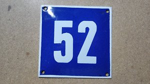 Vintage Enamel Sign Number 52 Blue House Door Street Plate Metal Porcelain Tin