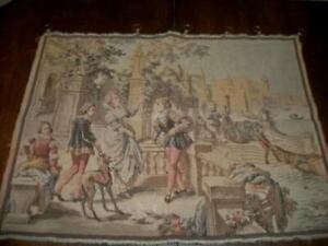 Antique Tapestry Italian Gondolas Courtyard Dogs Old Colors Brass Rod Clips