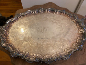 Griffin Mark Silver Plate Large Serving Tray Grapevine Pattern Monogramed As Is