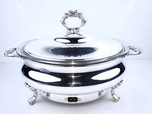 English Silver Footed Lidded Casserole Bowl Soup Tureen 623e 3qt Pyrex Hot Plate