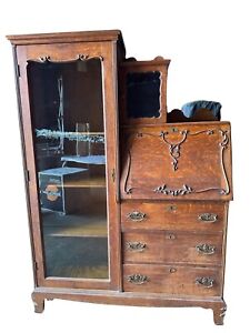 Victorian Oak Desk Bookcase Dresser Combination