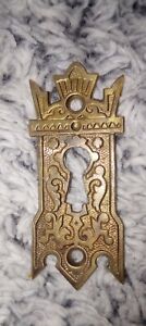 Antique Victorian Cast Brass Keyhole Escutcheon Eastlake Ornate Dramatic Detail