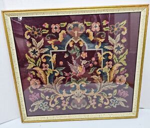 Vintage Tapestry Antique Needlepoint Bird Wall Hanging Decor 18 H 16 L