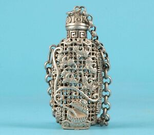 Unique Sino Tibetan Silver Snuff Bottle Pendant With Hollow Lotus Mascot Home