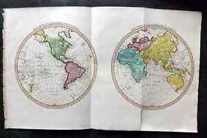 Clarke Russell 1814 Folio Hand Col Map World Hemispheres