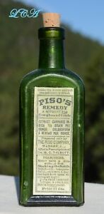 Antique Deep Green Piso Cure W Cannabis Indica Copy Label Marijuana Marihuana