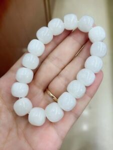 Natural 100 Hetian White Jade Bracelet Beads Fine Bracelets Box