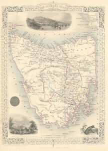 Van Diemen S Island Or Tasmania Shows Extinct Thylacine Rapkin Tallis 1851 Map