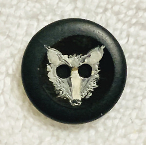 Cool Vintage Black Glass Ceramic Hand Painted Wolf Fox Dog Button S33