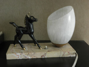 Table Lamp Light Marble Art Deco Horse Pony Wild Feline Antique French Vintage