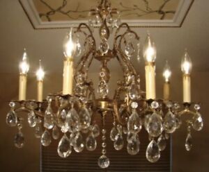 Amazing Antique Brass Crystal Pineapple Chandelier