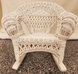 Vintage Childs Wicker Rocking Chair Painted White 12 Tall Seat Doll Furniture
