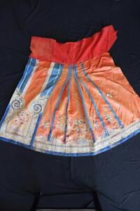 Antique Chinese Qing Dynasty Silk Embroidered Skirt Panel 31 Waist 36 Length