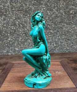 Hand Carved Green Chinese Natural Turquoise Statue People Beauty Exquisite