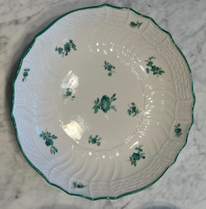 Beautiful Antique Meissen 10 Bowl With Green Floral Decor And Swirl Rim