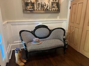 Antique 1800 S Victorian French Style Houndstooth Loveseat Settee