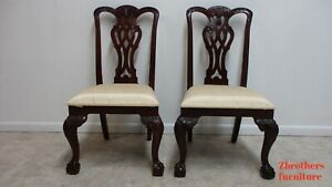 Pair Maitland Smith Mahogany Chippendale Dining Room Side Chairs Ball Claw B